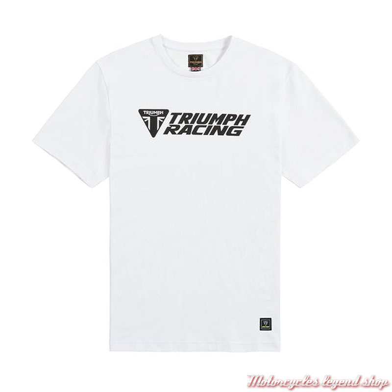Tee-shirt Racing blanc homme Triumph, manches courtes, coton, MTSS25118