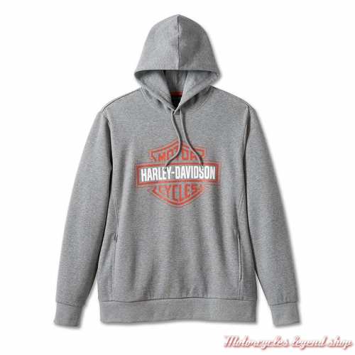 Sweatshirt Bar & Shield Tech Harley-Davidson homme, à capuche, gris chiné, coton, poly, 96026-24VM
