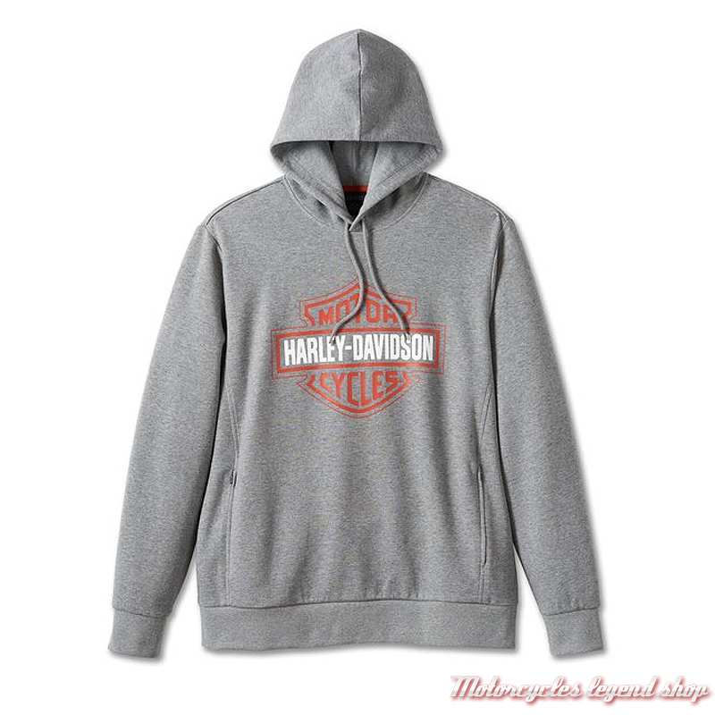Sweatshirt Bar & Shield Tech Harley-Davidson homme, à capuche, gris chiné, coton, poly, 96026-24VM