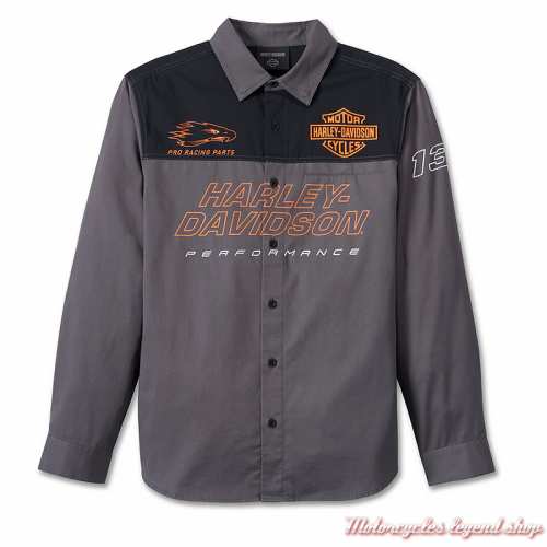 Chemise Screamin' Eagle Harley-Davidson homme, manches longues, gris, noir, coton, 96076-24VM