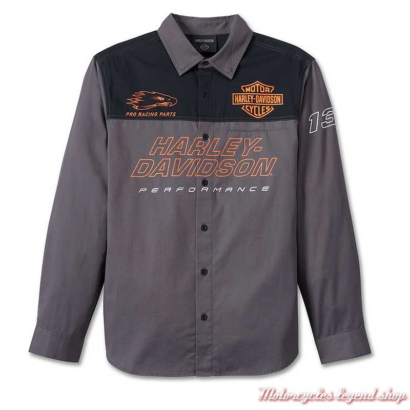 Chemise Screamin' Eagle Harley-Davidson homme, manches longues, gris, noir, coton, 96076-24VM