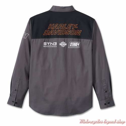 Chemise Screamin&#039; Eagle Harley-Davidson homme, manches longues, gris, noir, coton, dos, 96076-24VM