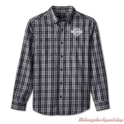 Chemise à carreaux Screamin' Eagle Harley-Davidson hommemanches longues, gris, noir, coton, 96082-24VM
