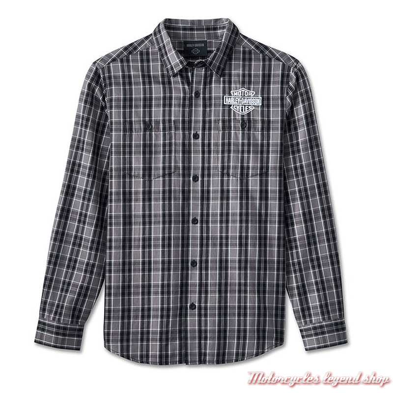 Chemise à carreaux Screamin' Eagle Harley-Davidson hommemanches longues, gris, noir, coton, 96082-24VM