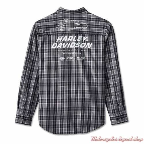 Chemise à carreaux Screamin&#039; Eagle Harley-Davidson hommemanches longues, gris, noir, coton, dos, 96082-24VM
