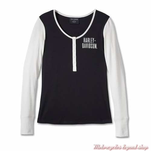 Tee-shirt Henley Colorblock Harley-Davidson femme, noir, blanc, manches longues, coton, modal, 96140-24VW