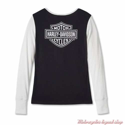 Tee-shirt Henley Colorblock Harley-Davidson femme, noir, blanc, manches longues, coton, modal, dos, 96140-24VW