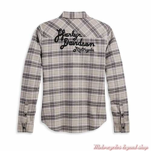 Chemise à carreaux Retro Script Harley-Davidson femme, beige, coton flanelle, brodée, dos, 96475-23VW