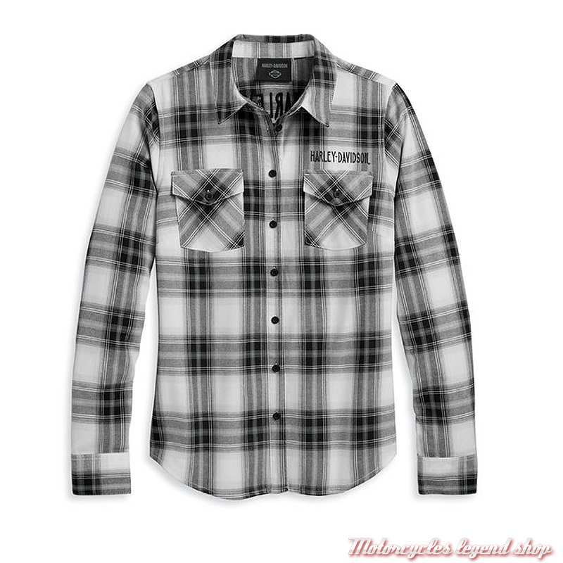 Chemise à carreaux Retro Winged Harley-Davidson femme, noir, blanc, coton flanelle, brodée, 96478-23VW