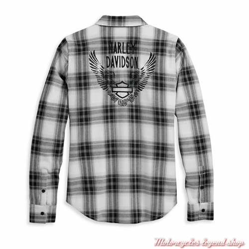 Chemise à carreaux Retro Winged Harley-Davidson femme, noir, blanc, coton flanelle, brodée, dos, 96478-23VW