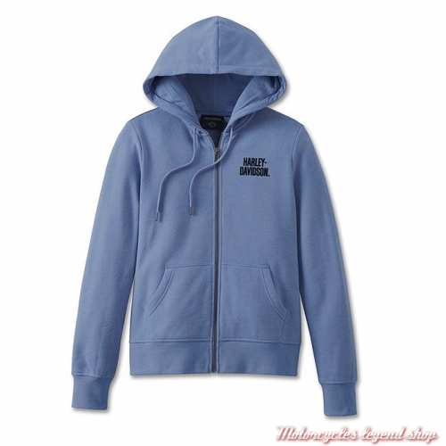 Sweatshirt Bar & Shield Harley-Davidson femme, zippé, à capuche, bleu, coton, 96899-23VW
