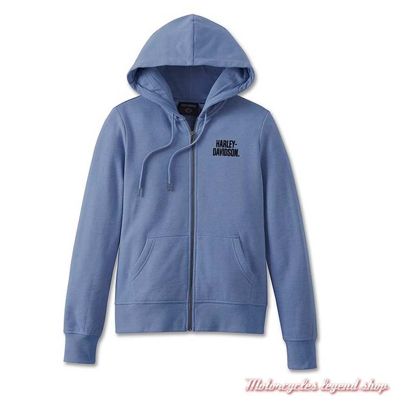Sweatshirt Bar & Shield Harley-Davidson femme, zippé, à capuche, bleu, coton, 96899-23VW
