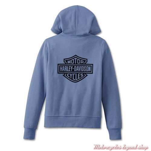 Sweatshirt Bar &amp; Shield Harley-Davidson femme, zippé, à capuche, bleu, coton, dos, 96899-23VW