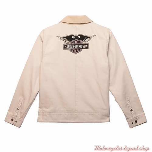 Blouson zippé Mechanic Canvas Harley-Davidson femme, écru, col velours, dos, 97416-23VW