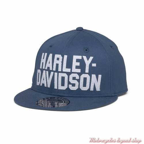 Casquette Block Harley-Davidson homme, bleu, visière plate, arrière fermé, coton, 99410-22VM