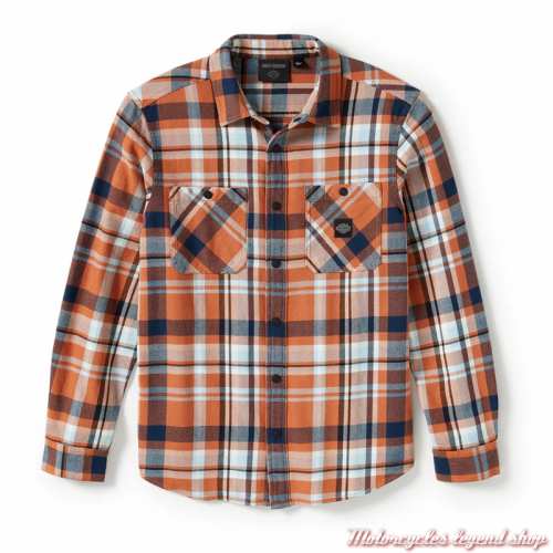 Chemise Eagle Plaid Harley-Davidson homme, manches longues, orange dominant, boutons pression, coton, 96394-25VM