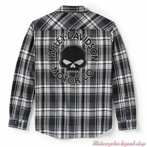 Chemise Willie G Skull Plaid Harley-Davidson homme, noir, blanc, boutons pression, coton, dos, 96394-25VM