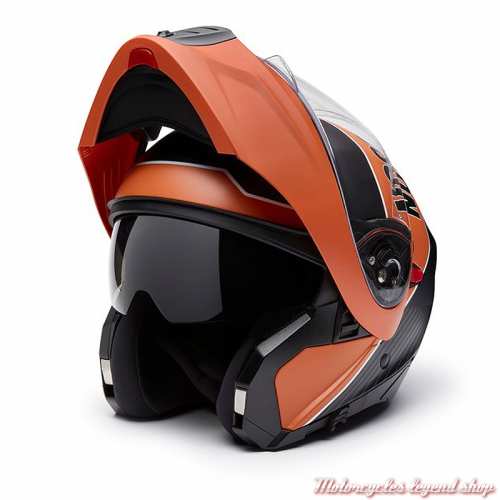 Casque modulable Evo Black/Orange Harley-Davidson, ouvert, 97147-25EX