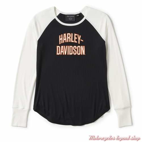 Tee-shirt Essential Colorblock black Harley-Davidson femme, noir blanc, manches longues, coton, modal, 96428-25VW 