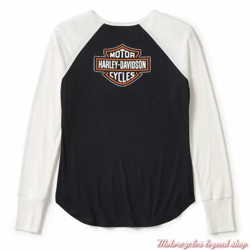 Tee-shirt Essential Colorblock black Harley-Davidson femme, noir blanc, manches longues, coton, modal, dos, 96428-25VW 