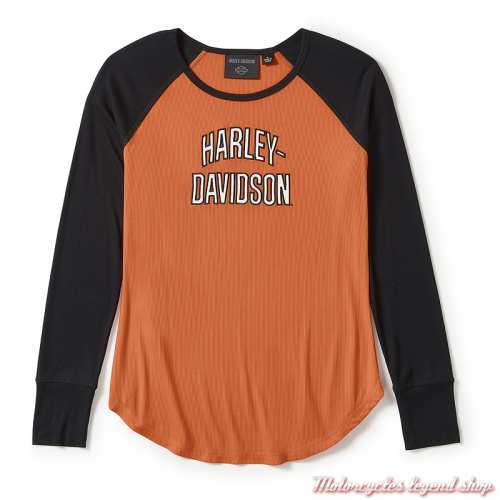 Tee-shirt Essential Colorblock Orange Harley-Davidson femme, orange noir, manches longues, coton, modal, 96596-25VW