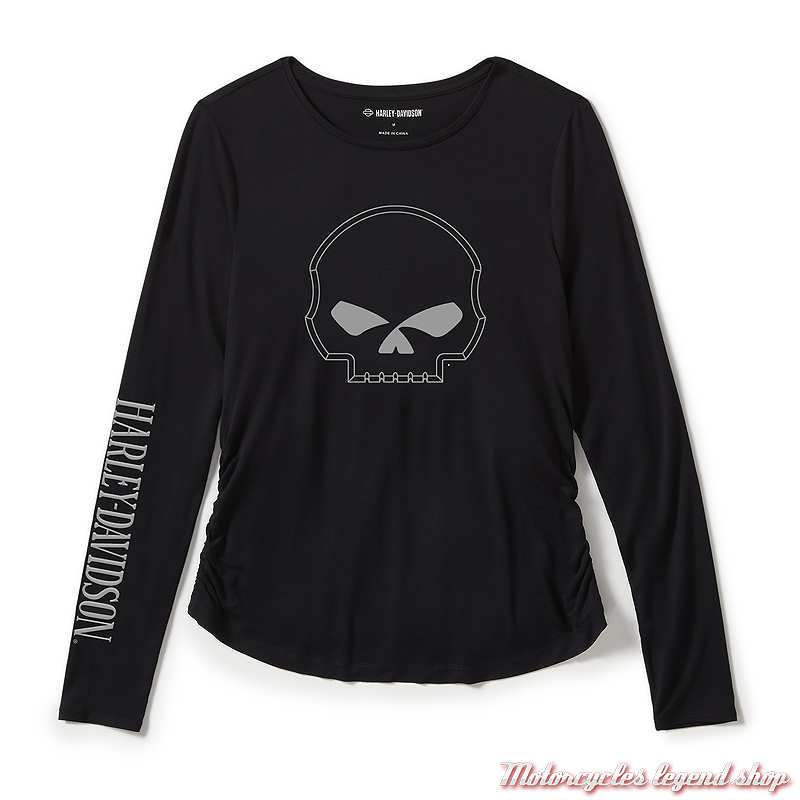 Tee-shirt Willie G Skull Harley-Davidson femme, noir, manches longues, rayonne, 96433-25VW