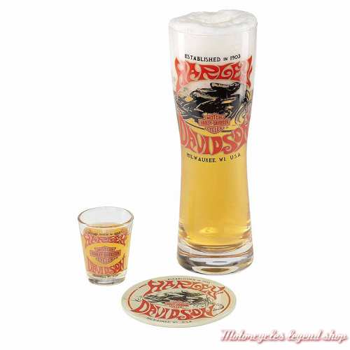 Ensemble Verres 1970S Racer Pilsner/Shooter Harley-Davidson, 60cl, 6cl, coaster, HDL-18822