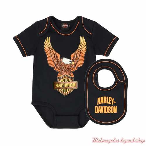 Ensemble body bavoir bébé garçon Eagle Harley-Davidson, noir, orange