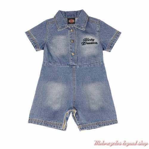 Combi short denim fille Harley-Davidson, bleu indigo, manches courtes