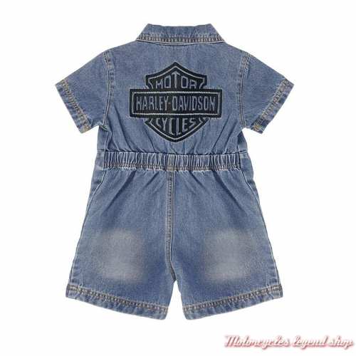Combi short denim fille Harley-Davidson, bleu indigo, manches courtes, dos brodé