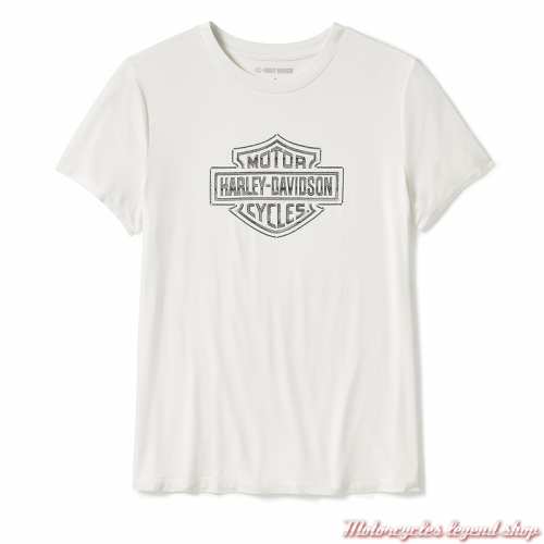 Tee-shirt Essential Bling blanc Harley-Davidson femme, rayone, Bar & Shield strass, 96544-25VW