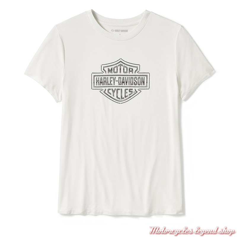 Tee-shirt Essential Bling blanc Harley-Davidson femme, rayone, Bar & Shield strass, 96544-25VW