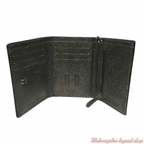 Portefeuille chaine Burnished B&amp;S tri-fold Harley-Davidsonhomme, cuir vieilli, 3 volets, intérieur, BW4736L-TANBLK