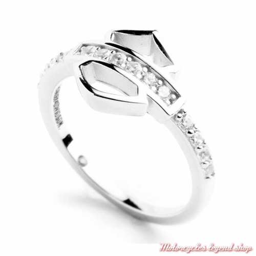 Bague argent Bar & Shield Bling Harley-Davidson femme, anneau strass