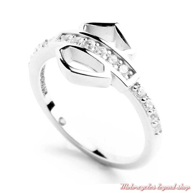 Bague argent Bar & Shield Bling Harley-Davidson femme, anneau strass