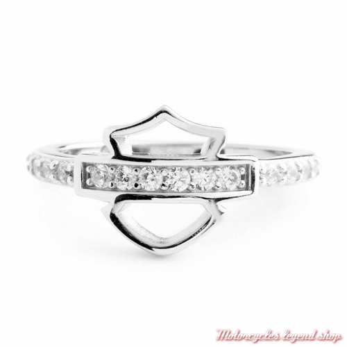 Bague argent Bar &amp; Shield Bling Harley-Davidson femme, anneau strass, vue dessus