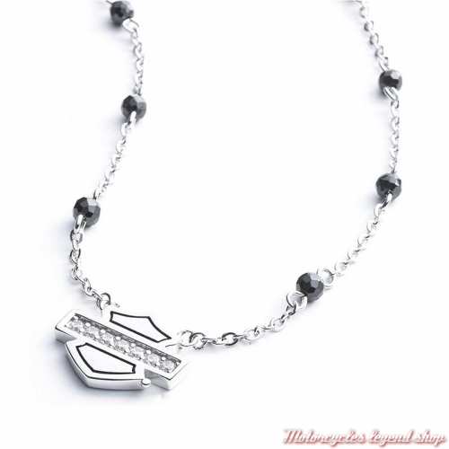 Collier et boucles d&#039;oreille pendant Bar &amp; Shield Harley-Davidson femme, argent, zircon, medaillon, 34S00022