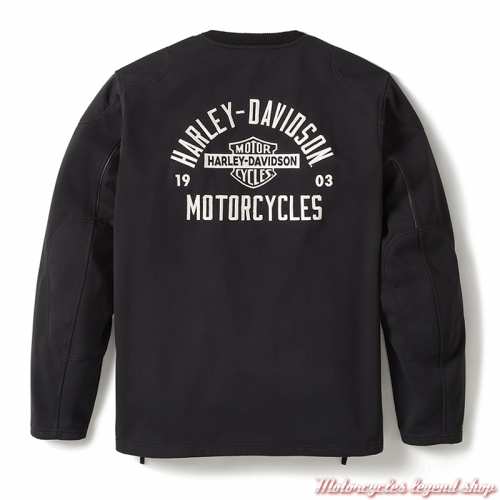 Sweatshirt riding Deflector Harley-Davidson homme noir, poly coton, homologué, réfléchissant, dos, 97132-25VM