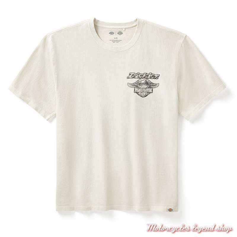 Tee-shirt Dickies x Harley-Davidson homme, V-Twin, écru, manches courtes, coton, 96571-25VM