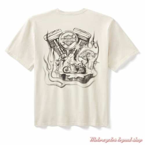 Tee-shirt Dickies x Harley-Davidson homme, V-Twin, écru, manches courtes, coton, dos, 96571-25VM