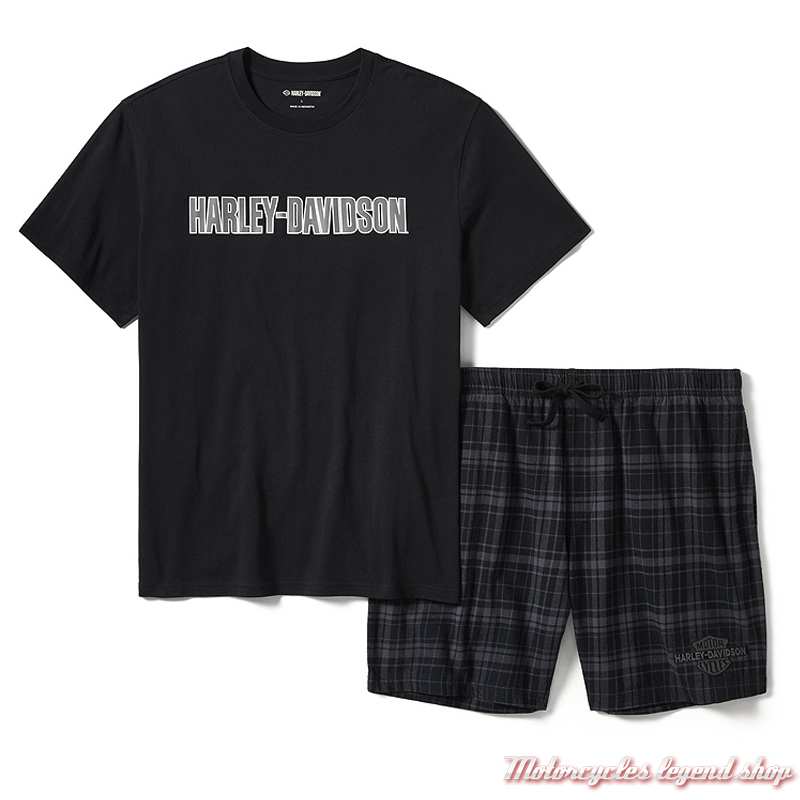 Pyjama short Plaid Harley-Davidson homme, noir, gris, coton, modal, 96469-25VM