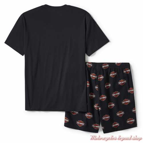 Pyjama short Bar &amp; Shield Harley-Davidson homme, noir, orange, coton, modal, dos, 96473-25VM 