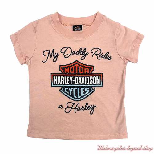 Tee-shirt My Daddy Rides Harley-Davidson fille, rose, manches courtes, coton, 1529502