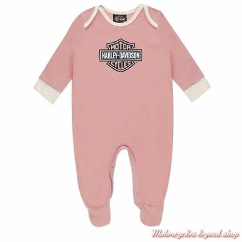  Pyjama grenouillère bébé fille Harley-Davidson, coton, rose pale, écru, 3009323