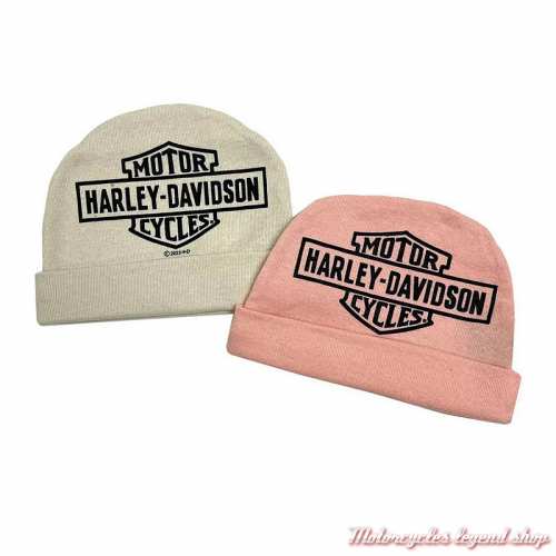 Set de 2 bonnets pour bébé Harley-Davidson coton, rose, écru, 7209317