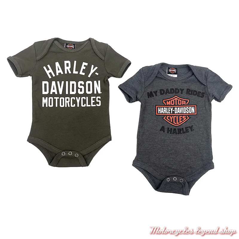 2 bodies My Dady Rides Harley-Davidson garçon, coton, gris foncé, kaki, manches courtes, 3059437