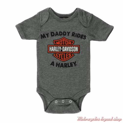 2 bodies My Dady Rides Harley-Davidson garçon, coton, gris foncé, manches courtes, 3059437