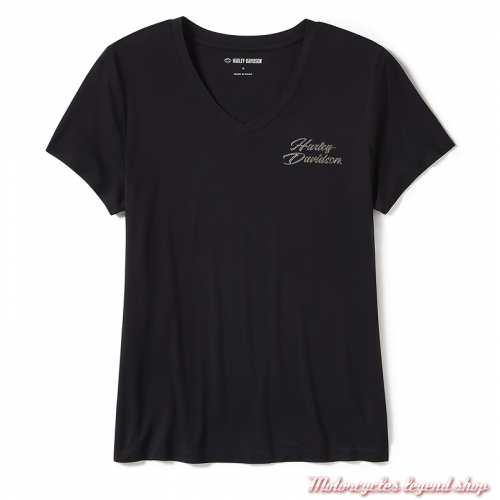 Tee-shirt Rose Bling Harley-Davidson femme noir, rayonne, manches courtes, col V, 96546-25VW