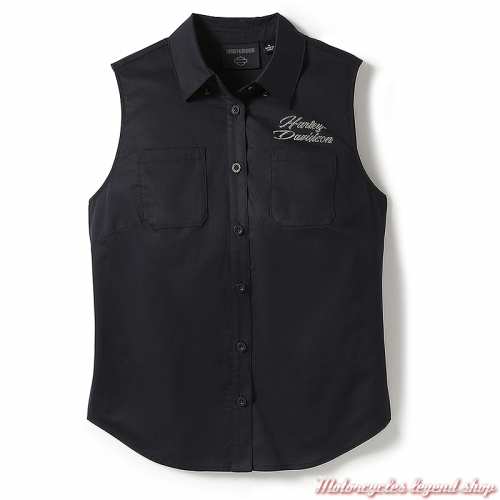 Chemisier sans manche Essential Bling Harley-Davidson femme, noir, coton tencel, 96553-25VW 