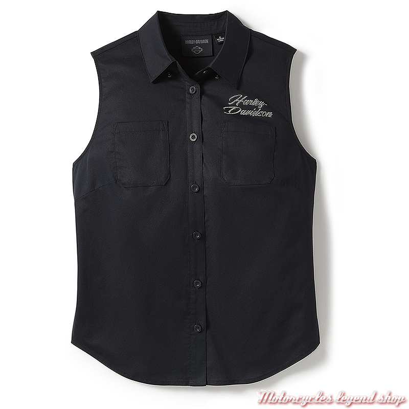 Chemisier sans manche Essential Bling Harley-Davidson femme, noir, coton tencel, 96553-25VW 